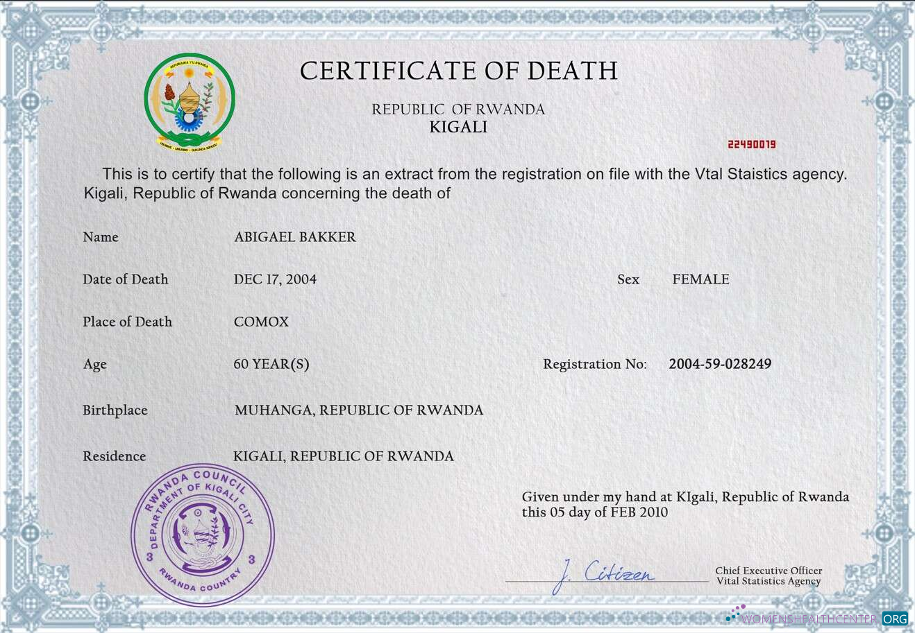 Download Rwanda vital record death certificate PSD template Photoshop template
